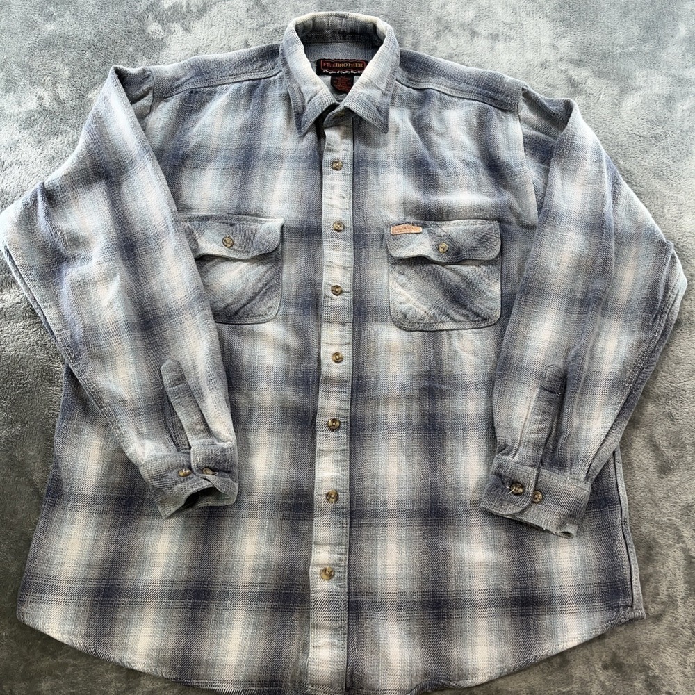 Vintage Five Brother Heavyweight Flannel Mens XLT Tallman Blue Shadow Plaid